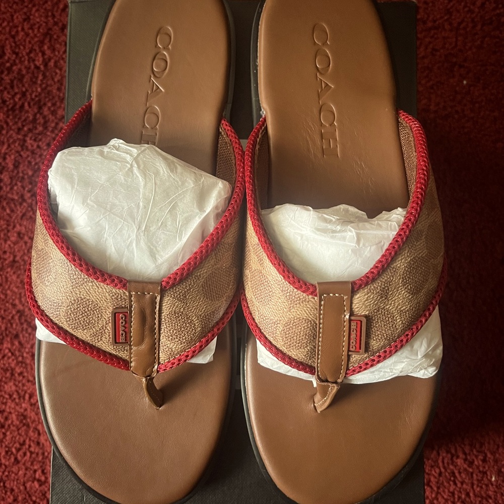 Coach flip flop, size 13D, tan & burgundy color